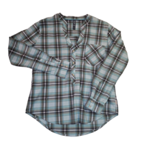 Mountain Hard Wear Women Shirt S/P Blue Plaid Long Sleeve V Neck Button Up - $15.06