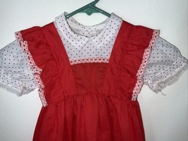 Vintage Apron Look Style Red Polka Dot Peter Pan Collar Dress 12M? - £19.88 GBP