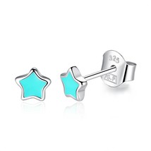 BELAWANG 925 Silver Blue Enamel Heart Push-back Stud Earrings for Women Girls St - £9.64 GBP