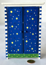 Miniature Dollhouse Kids&#39; Armoire Cupboard Painted Stars Blue Green White 5.75&quot; - £12.93 GBP