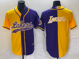 Men&#39;s Lakers Baseball Jersey Gold Purple Two Tone Baseball Jersey - £31.88 GBP