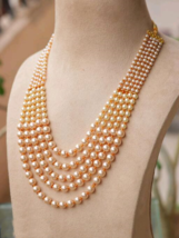 Indian Bollywood Gold Plated Pearl Necklace Layered Mala Jewelry Set - £15.00 GBP