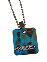 Kate Mesta COURAGE Square Dog Tag Necklace  Art to Wear New - £16.99 GBP