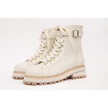 The Belgrano Cream Leather Lace-Up Ankle Women Boot With a Side Zipper image 2