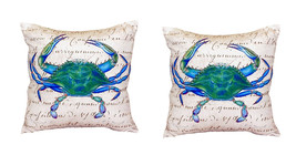 Pair of Betsy Drake Male Blue Crab Beige No Cord Pillows 18 Inch X 18 Inch - £62.63 GBP