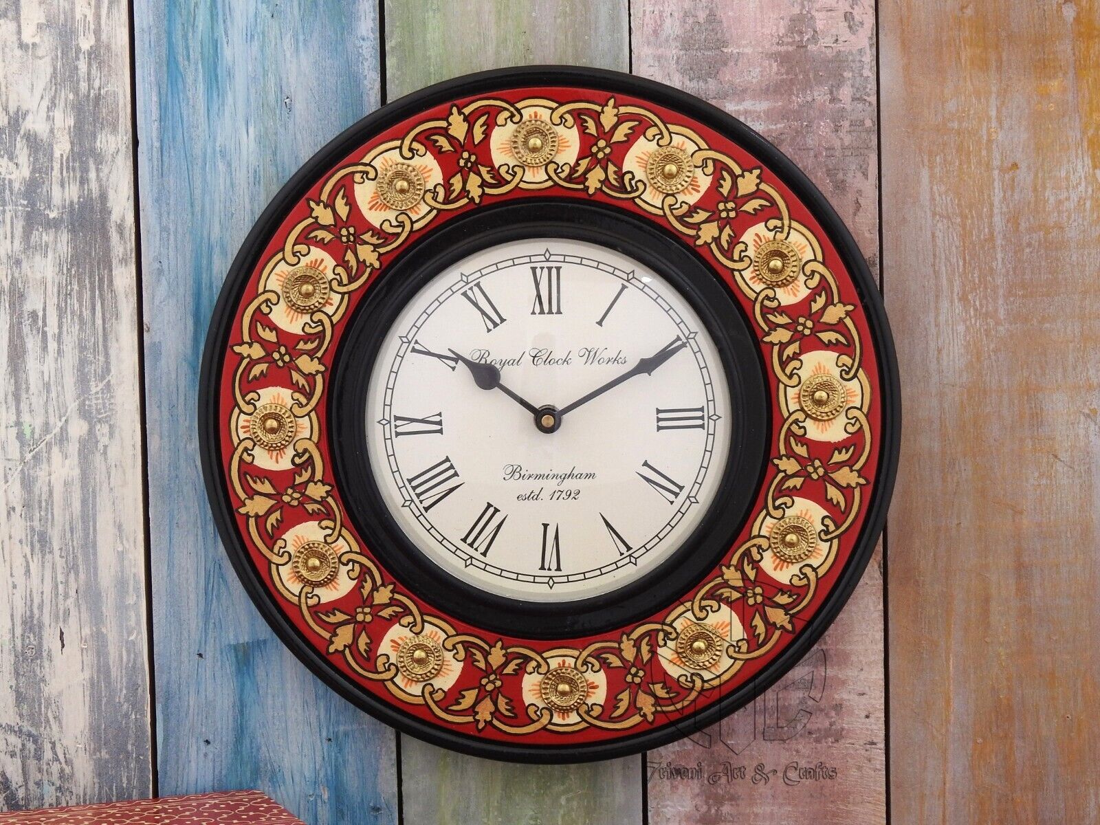 Primary image for Wooden Hand Crafted Painted Wall Clock Handcrafted Wall Decor Living Room Clock