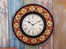 Wooden Hand Crafted Painted Wall Clock Handcrafted Wall Decor Living Roo... - $123.75
