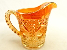 Imperial Amber Carnival Glass Milk Pitcher, Star Medallion Pattern w/Hob... - $19.55