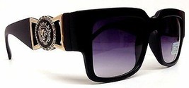 Hype Black Gold Lion Head Coin Square Sunglasses Run Dmc Hip Hop Rap Classic Vtg - £9.67 GBP