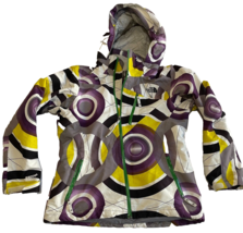 North Face Ski Jacket Women’s Medium White Yellow Purple Black Circles - £64.73 GBP