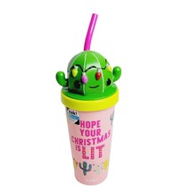 Zak Christmas Cactus Tumbler Plastic 18 oz Pink with Straw Novelty Holiday Party - £11.63 GBP