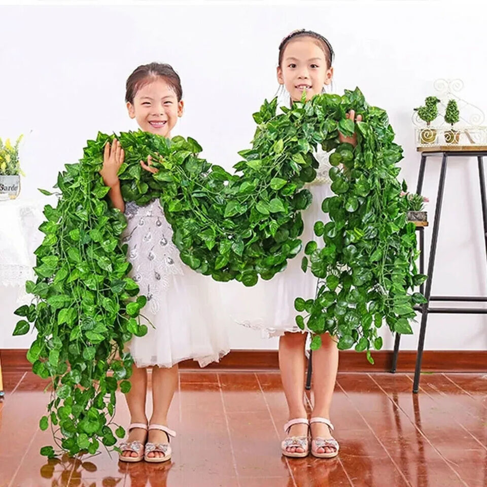 12Pcs 7ft Artificial Leaf Plants Vine Hanging Garland for Home Wall Decor