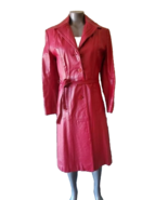 Leather Trench Coat Vintage 1970s Brazilian Midi Red Leather Trench Coat... - $3,807.71 MXN