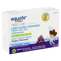 Equate Children&#39;s Loradatine Chewable Tablets 5mg, Grape, 30 CT.. - £23.73 GBP