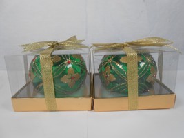 2 Keiv Tealight Holder Ornaments Green and Gold - £11.00 GBP