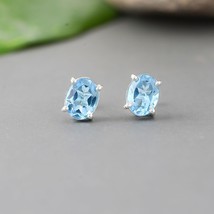 Natural 925 Sterling Silver Blue Topaz Earings, Best anniversary gift - £66.01 GBP