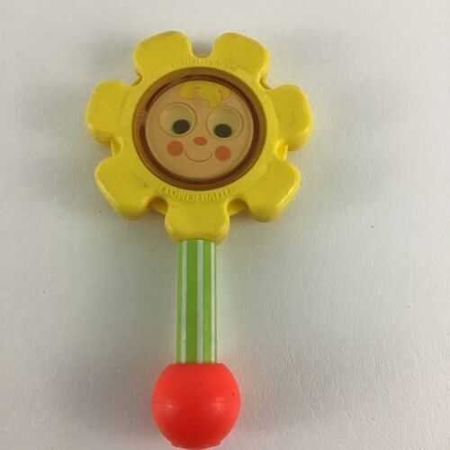 Fisher Price Vintage Baby Toy Rattle Happy Face Eye Roll Sunflower Mirror 1973 - $21.73