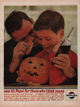 Vintage Halloween 1963 Pepsi Cola Dad And Son Carving A Pumpkin Print Ad  - $9.99