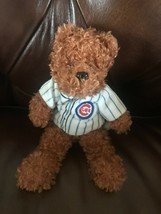 Team Bears Curly Brown Plush Teddy Bear w Chicago Cubs Baseball Jersey Stuffed A - £11.71 GBP