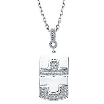 0.60 Carat Diamond Mini Dog Tag Pendant Necklace 14k White Gold 16&quot; - $3,167.01