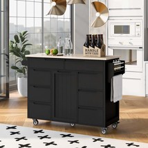 K&amp;K Kitchen Cart: 8 Drawers, Rubber Wood Top - $324.99