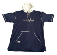 Vtg Tommy Hilfiger Athletics Men’s L Blue White Mesh Hooded Pullover Swe... - $33.25