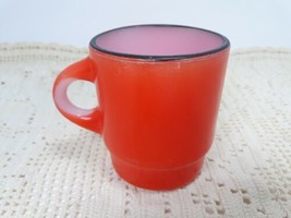 Vtg Anchor Hocking Fire King Bright Red Black Rim Coffee Mug Retro Aesthetic - £7.58 GBP