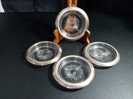 4 Vintage Silver Plated Glass and Silver Coasters Made In Hong Kong - £14.32 GBP