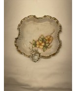 Vintage Floral Rose trinket Dish w/ Gold-tone Trim 7” - $10.06