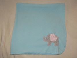 Circo 1-ply Microfleece Baby Blanket Aqua Blue Gray Elephant Pink Chevro... - £38.93 GBP