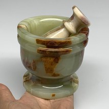 2.67 lbs,  3.8&quot;x4.1&quot;, Natural Green Onyx Crystal Pestle and Mortar Handm... - $118.79
