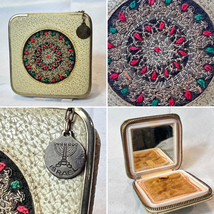 Israel 1950&#39;s Compact Mirror Case Zippered Square Makeup Powder Box - £71.18 GBP