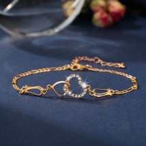 7 1/2" Gold Double Hearts Bracelet Figaro Chain w/ Crystal Rhinestones Valentine - $8.88