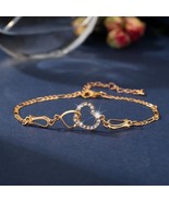 7 1/2&quot; Gold Double Hearts Bracelet Figaro Chain w/ Crystal Rhinestones V... - £7.03 GBP
