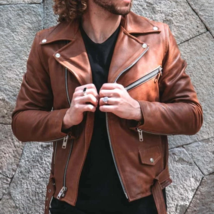 Brown men leather jacket designer handmade leather jacket 34 - £140.13 GBP
