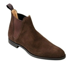 Dark Brown Color Chelsea Jumper Slip On Suede Leather High Ankle Handmade Boots - £127.88 GBP+