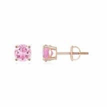Natural Pink Tourmaline Solitaire Stud Earrings in 14K Gold (Grade-A , 5MM) - £391.80 GBP