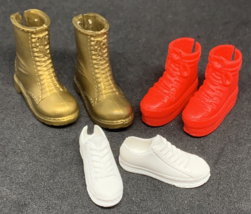 Barbie Shoes Lot Flat Feet Style Red High Top White Sneakers Gold Boots ... - $12.86