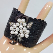 Vintage Black Faux Pearl Grunge Wrap Bracelet Band Handcrafted Unisex 8.... - $44.88