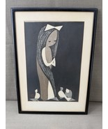 KAORU KAWANO - Woodblock Print - Doves And Girl - Signed Art Japan Mid C... - $2,623.50 MXN