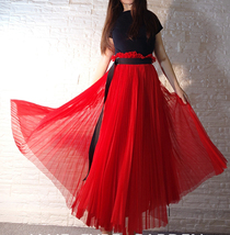 Women Yellow Long Tulle Skirt Side Slit High Waisted Pleated Tulle Skirt Outfit image 12