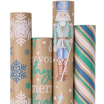 Christmas Kraft Wrapping Paper - Owl, Reindeer, Christmas Ball And Text ... - £35.92 GBP