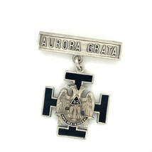 Antique Signed Sterling Aurora Grata Black Enamel Masonic Cross Dangle Brooch - £75.42 GBP