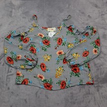 Wishful Park Shirt Womens M Black Floral Long Cold Shoulder Sleeve Sheer Top - £17.89 GBP
