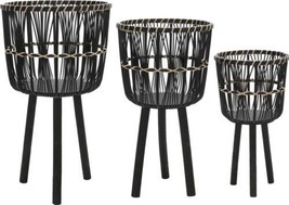 Planter Vase Contemporary Black Set 3 Pine Bamboo - £502.16 GBP