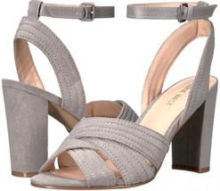 Nine West Niaria 8 Gray Grey Cross Sandals Suede Party Block Ankle Strap Shoes - £23.46 GBP