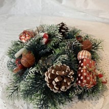 Vintage Christmas Plastic Candle Ring Wreath Evergreen Pinecones Nuts Present 8&quot; - £6.41 GBP