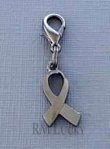 Breast Cancer Awareness Ribbon Clip On Charm Fits Link Chain Black Gunmetal C223 - £3.15 GBP