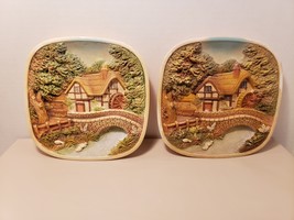 Set 2 Chalkware 1974 Legend Products Cottage Scene Wall Plate  - $19.99