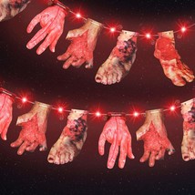 Halloween Red Led Lights With Bloody Hands And Feet Hanging Banner Cards Decor 9 - £18.97 GBP